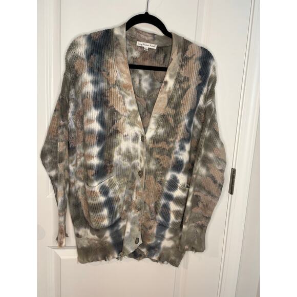 Young Fabulous & Broke Indie Cardigan Blue Haze Camo Sweater M/L Distressed - Picture 2 of 5